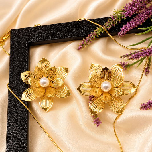 Golden Pearl Blossom Jewelry Set