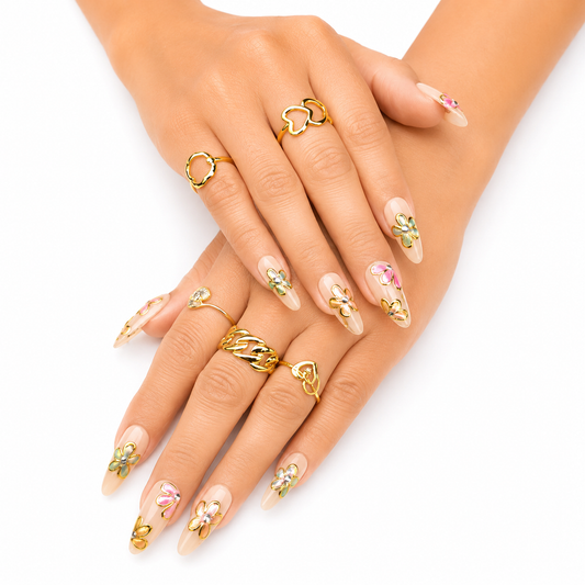 Golden Petal Garden Nails