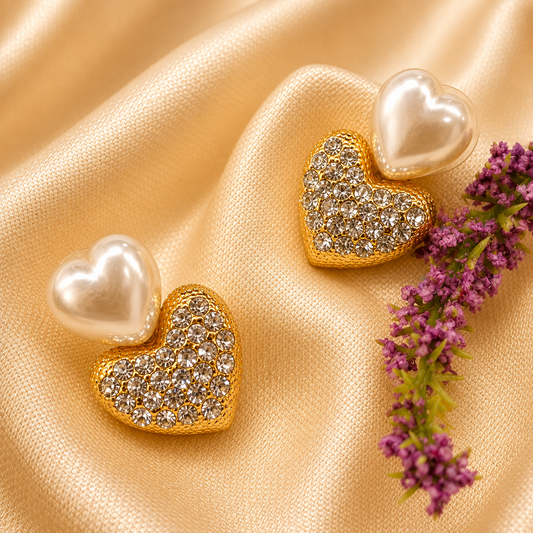 Golden Crystal Heart Earrings