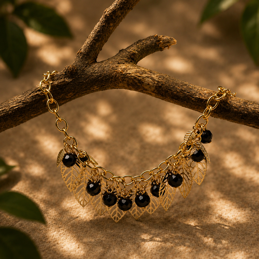 Black Crystal Leaf Bracelet
