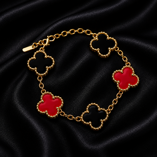Midnight Ruby Clover Bracelet