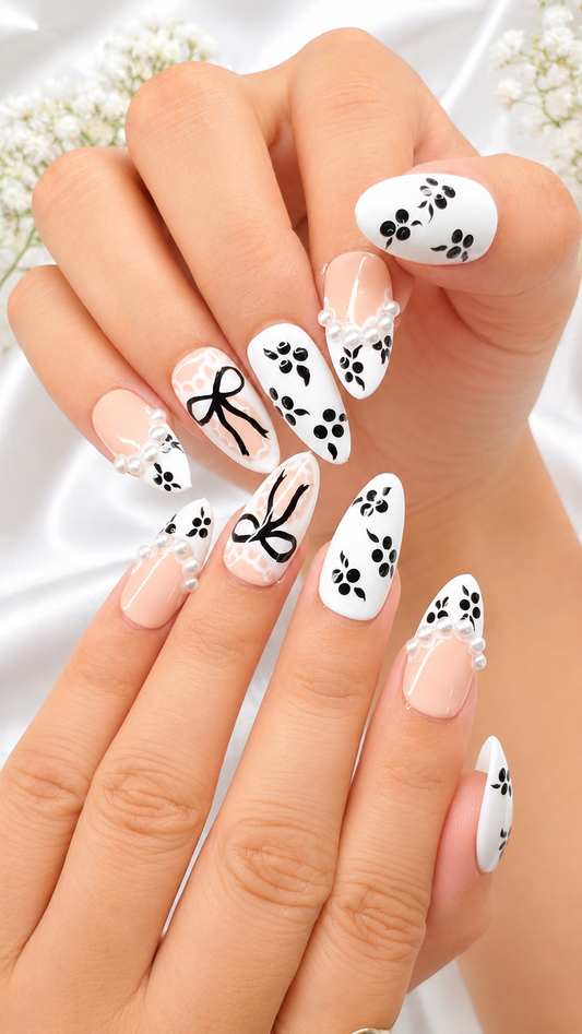 Lace and bows nails
