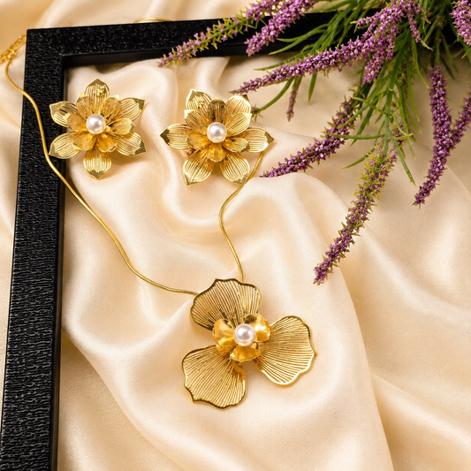 Golden Pearl Blossom Jewelry Set