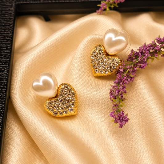 Golden Crystal Heart Earrings