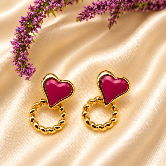 Ruby Heart Hoops