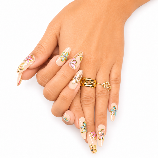 Golden Petal Garden Nails