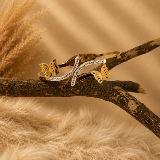 Golden Butterfly Crystal Cuff